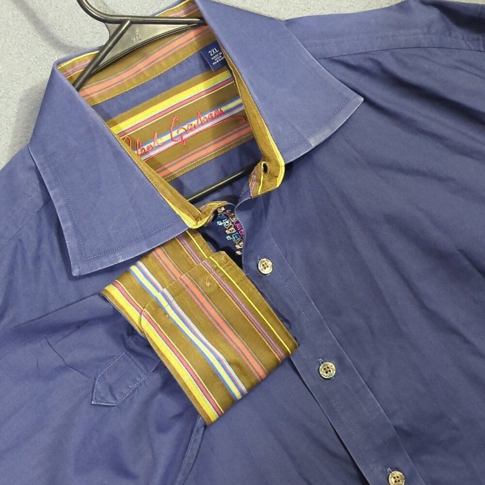 Robert Graham Shirt Men's 2XL Blue Cotton Flip Collar Long Sleeve Button Up